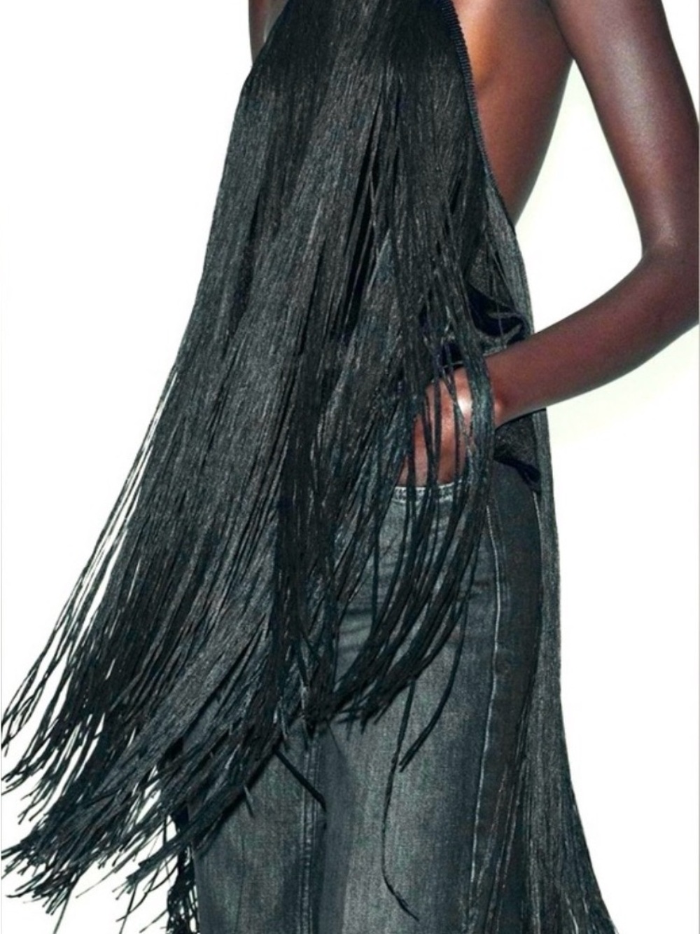 Zara Black Fringe Halter Top